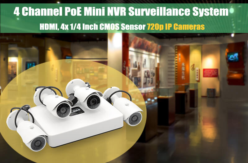 4 channel poe mini nvr cctv system with hdmi 4x 720p outdoor waterproof ip cameras